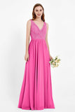 Ruched Chiffon Lace V Neck Bridesmaid Dress Sleeveless Formal Evening Dresses gowns