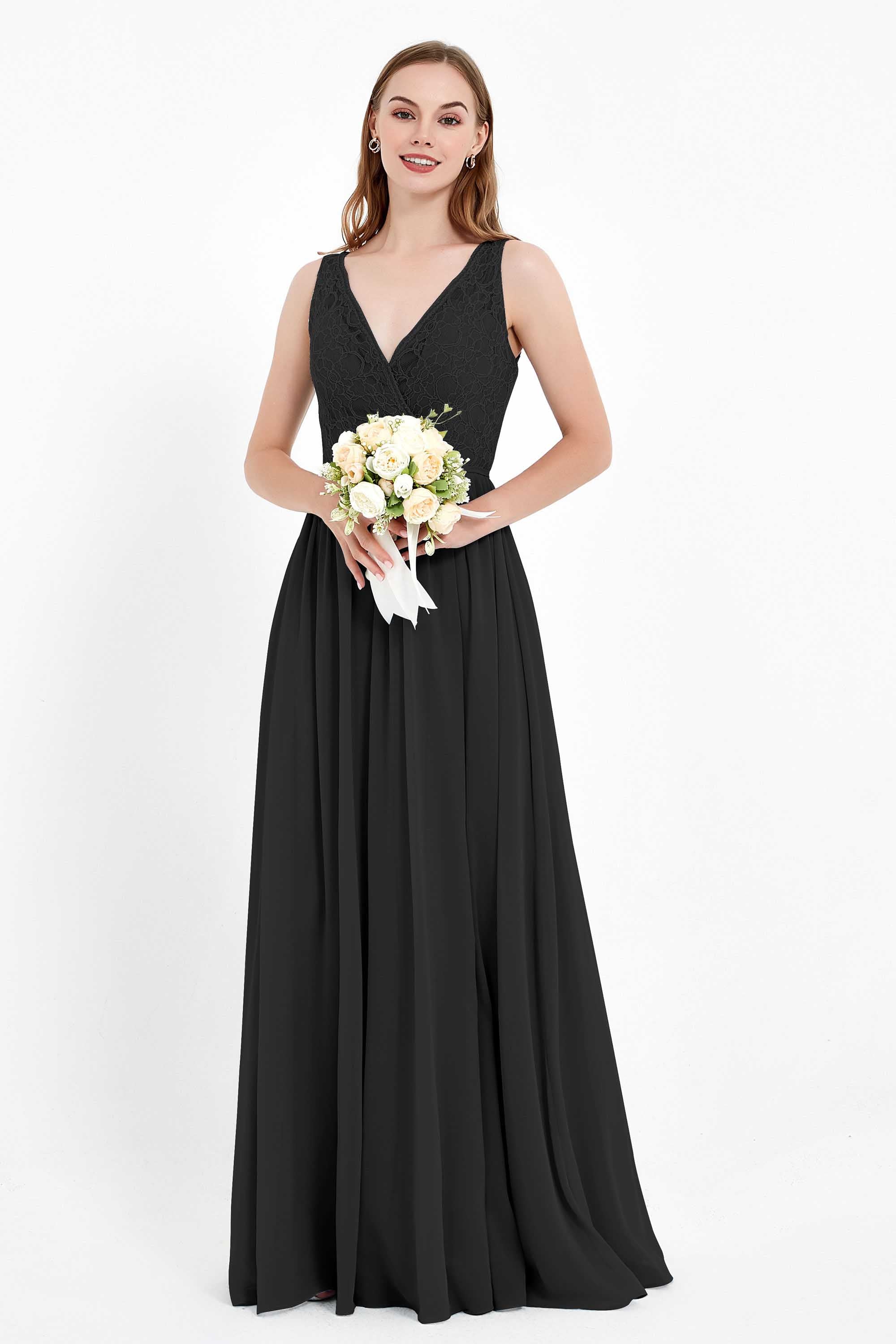 Ruched Chiffon Lace V Neck Bridesmaid Dress Sleeveless Formal Evening Dresses gowns