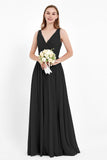 Ruched Chiffon Lace V Neck Bridesmaid Dress Sleeveless Formal Evening Dresses gowns