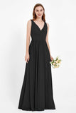 Ruched Chiffon Lace V Neck Bridesmaid Dress Sleeveless Formal Evening Dresses gowns