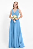Ruched Chiffon Lace V Neck Bridesmaid Dress Sleeveless Formal Evening Dresses gowns