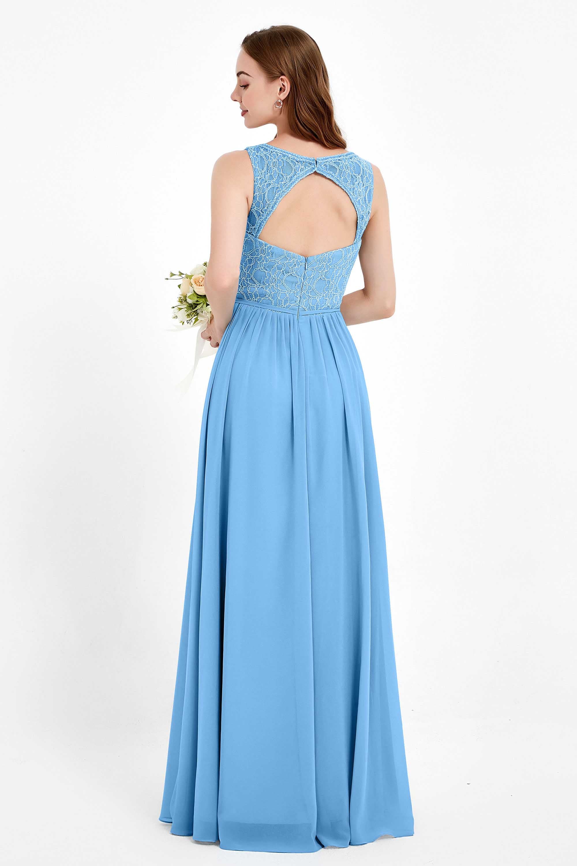 Ruched Chiffon Lace V Neck Bridesmaid Dress Sleeveless Formal Evening Dresses gowns