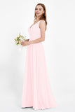 Ruched Chiffon Lace V Neck Bridesmaid Dress Sleeveless Formal Evening Dresses gowns