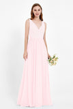 Ruched Chiffon Lace V Neck Bridesmaid Dress Sleeveless Formal Evening Dresses gowns