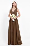 Ruched Chiffon Lace V Neck Bridesmaid Dress Sleeveless Formal Evening Dresses gowns