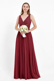 Ruched Chiffon Lace V Neck Bridesmaid Dress Sleeveless Formal Evening Dresses gowns