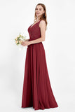 Ruched Chiffon Lace V Neck Bridesmaid Dress Sleeveless Formal Evening Dresses gowns