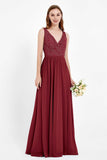 Ruched Chiffon Lace V Neck Bridesmaid Dress Sleeveless Formal Evening Dresses gowns