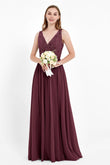 Ruched Chiffon Lace V Neck Bridesmaid Dress Sleeveless Formal Evening Dresses gowns