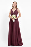 Ruched Chiffon Lace V Neck Bridesmaid Dress Sleeveless Formal Evening Dresses gowns