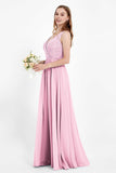 Ruched Chiffon Lace V Neck Bridesmaid Dress Sleeveless Formal Evening Dresses gowns