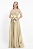Ruched Chiffon Lace V Neck Bridesmaid Dress Sleeveless Formal Evening Dresses gowns