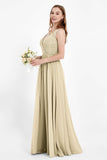 Ruched Chiffon Lace V Neck Bridesmaid Dress Sleeveless Formal Evening Dresses gowns