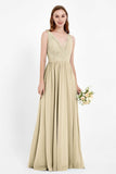 Ruched Chiffon Lace V Neck Bridesmaid Dress Sleeveless Formal Evening Dresses gowns