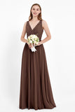 Ruched Chiffon Lace V Neck Bridesmaid Dress Sleeveless Formal Evening Dresses gowns