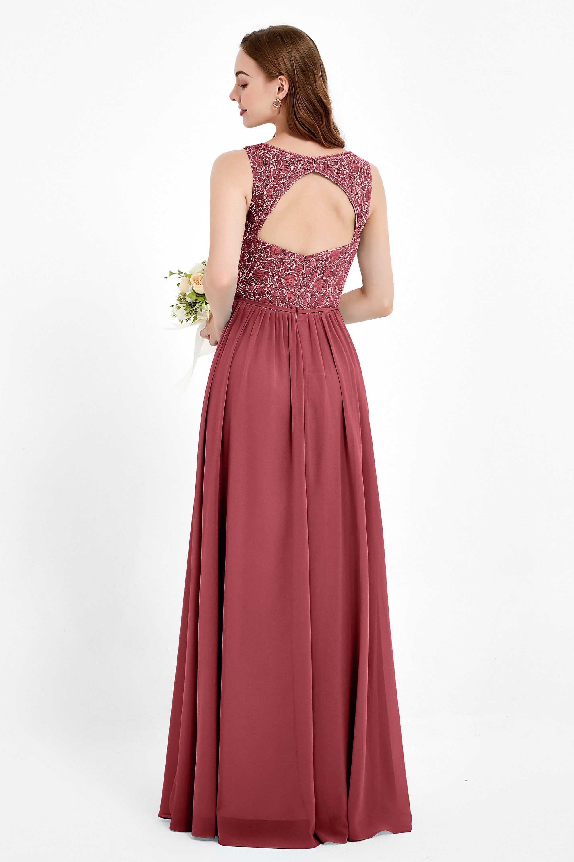 Ruched Chiffon Lace V Neck Bridesmaid Dress Sleeveless Formal Evening Dresses gowns