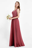 Ruched Chiffon Lace V Neck Bridesmaid Dress Sleeveless Formal Evening Dresses gowns