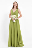 Ruched Chiffon Lace V Neck Bridesmaid Dress Sleeveless Formal Evening Dresses gowns