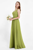 Ruched Chiffon Lace V Neck Bridesmaid Dress Sleeveless Formal Evening Dresses gowns
