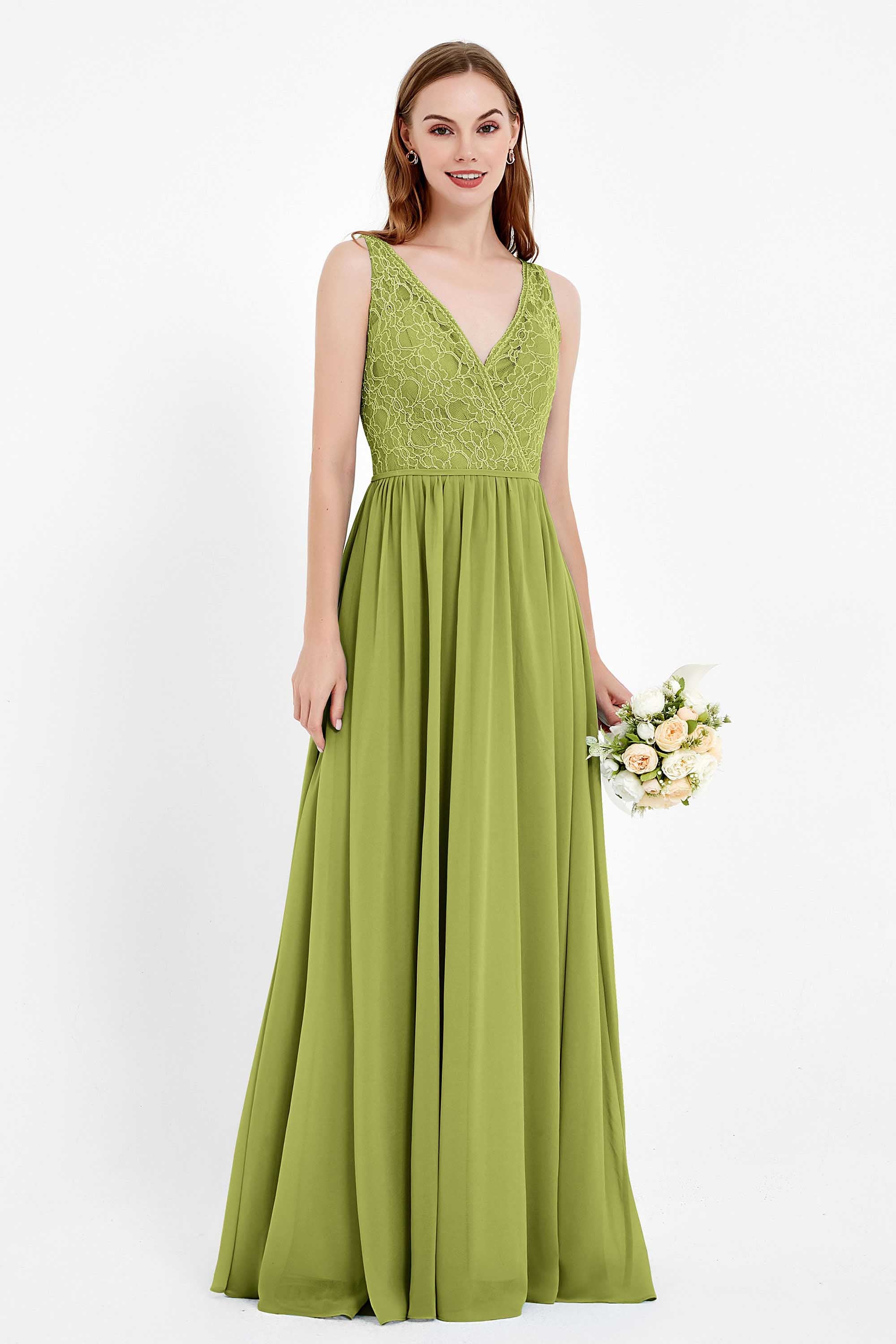Ruched Chiffon Lace V Neck Bridesmaid Dress Sleeveless Formal Evening Dresses gowns