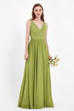 Ruched Chiffon Lace V Neck Bridesmaid Dress Sleeveless Formal Evening Dresses gowns