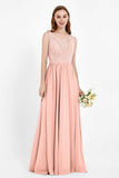 Ruched Chiffon Lace V Neck Bridesmaid Dress Sleeveless Formal Evening Dresses gowns