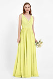Ruched Chiffon Lace V Neck Bridesmaid Dress Sleeveless Formal Evening Dresses gowns