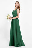 Ruched Chiffon Lace V Neck Bridesmaid Dress Sleeveless Formal Evening Dresses gowns