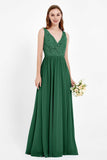 Ruched Chiffon Lace V Neck Bridesmaid Dress Sleeveless Formal Evening Dresses gowns
