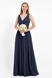 Ruched Chiffon Lace V Neck Bridesmaid Dress Sleeveless Formal Evening Dresses gowns