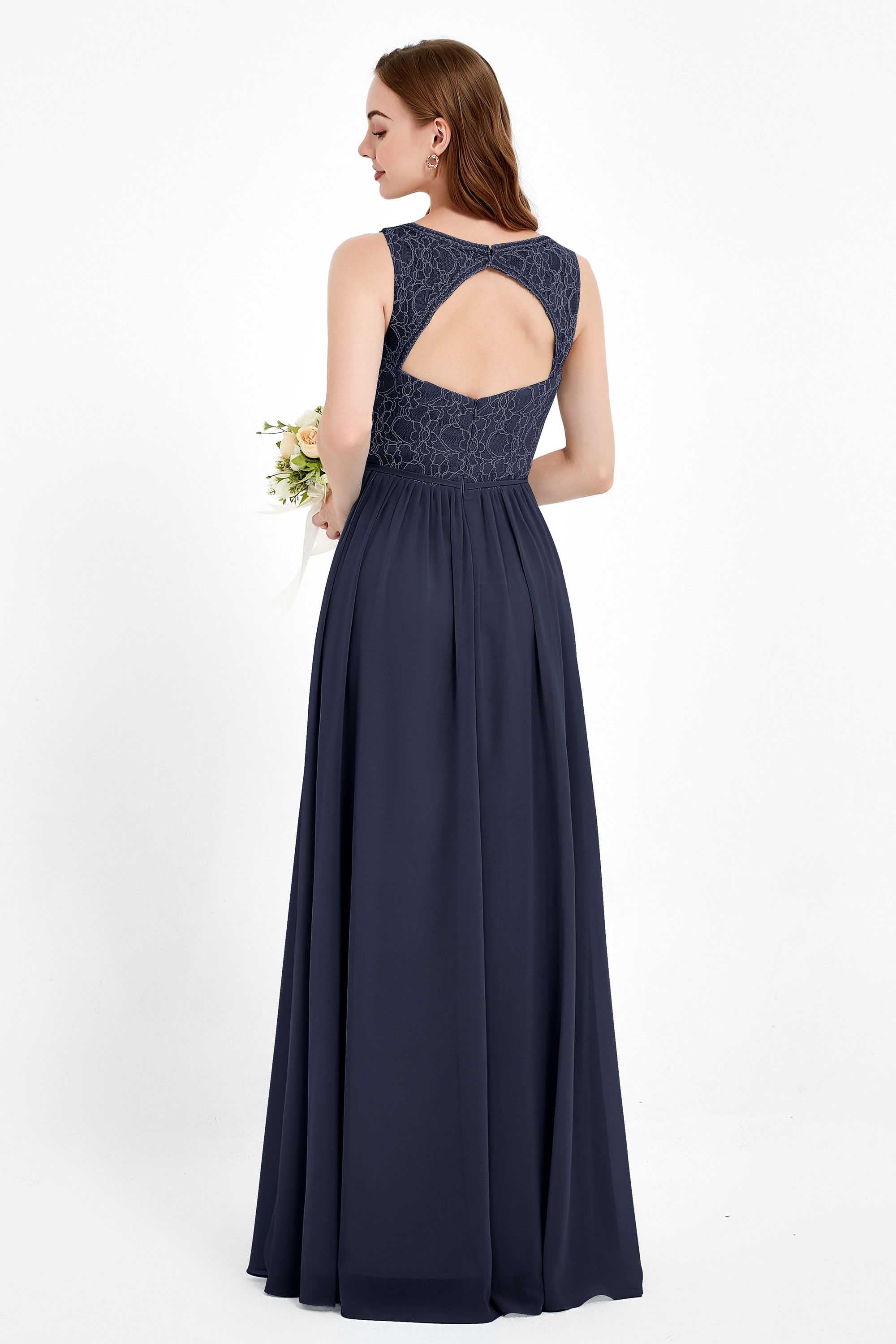Ruched Chiffon Lace V Neck Bridesmaid Dress Sleeveless Formal Evening Dresses gowns