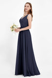 Ruched Chiffon Lace V Neck Bridesmaid Dress Sleeveless Formal Evening Dresses gowns