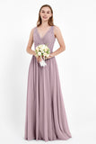 Ruched Chiffon Lace V Neck Bridesmaid Dress Sleeveless Formal Evening Dresses gowns