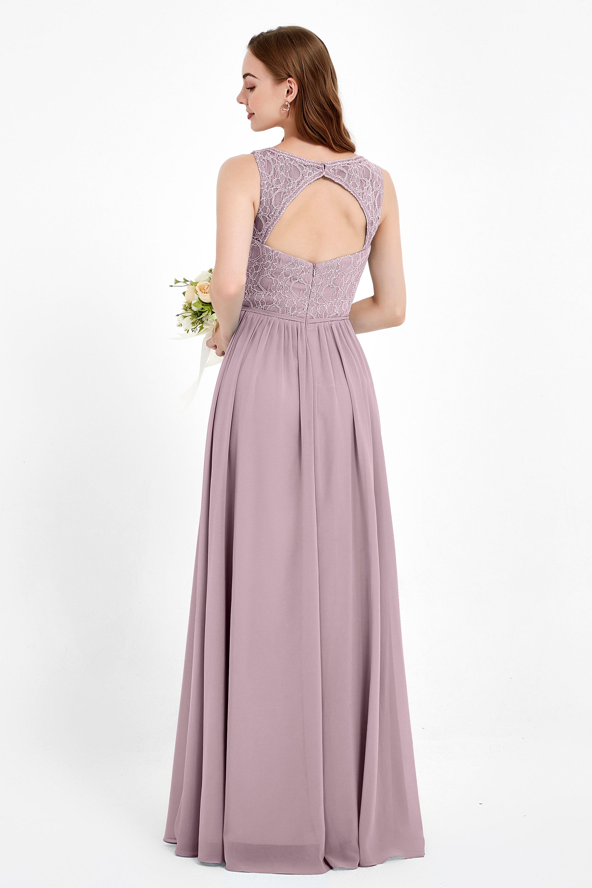Ruched Chiffon Lace V Neck Bridesmaid Dress Sleeveless Formal Evening Dresses gowns
