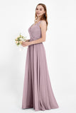 Ruched Chiffon Lace V Neck Bridesmaid Dress Sleeveless Formal Evening Dresses gowns