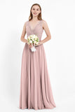Ruched Chiffon Lace V Neck Bridesmaid Dress Sleeveless Formal Evening Dresses gowns