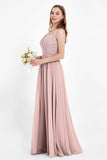 Ruched Chiffon Lace V Neck Bridesmaid Dress Sleeveless Formal Evening Dresses gowns
