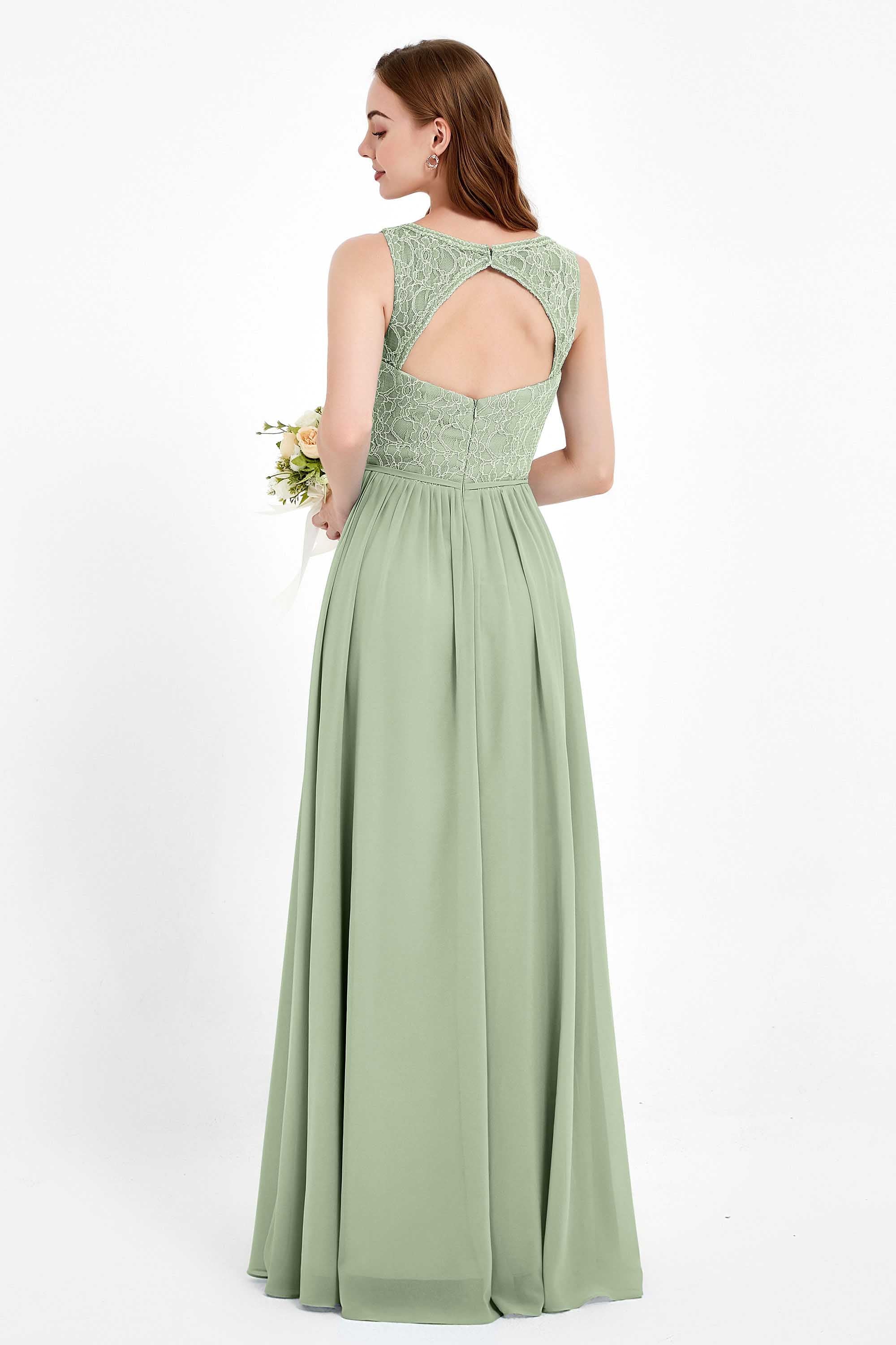 Ruched Chiffon Lace V Neck Bridesmaid Dress Sleeveless Formal Evening Dresses gowns
