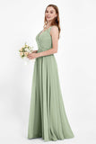 Ruched Chiffon Lace V Neck Bridesmaid Dress Sleeveless Formal Evening Dresses gowns