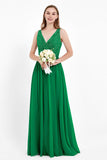 Ruched Chiffon Lace V Neck Bridesmaid Dress Sleeveless Formal Evening Dresses gowns