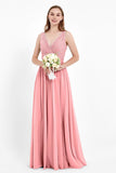 Ruched Chiffon Lace V Neck Bridesmaid Dress Sleeveless Formal Evening Dresses gowns