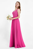 Ruched Chiffon Lace V Neck Bridesmaid Dress Sleeveless Formal Evening Dresses gowns