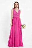 Ruched Chiffon Lace V Neck Bridesmaid Dress Sleeveless Formal Evening Dresses gowns