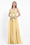 Ruched Chiffon Lace V Neck Bridesmaid Dress Sleeveless Formal Evening Dresses gowns