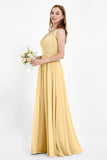 Ruched Chiffon Lace V Neck Bridesmaid Dress Sleeveless Formal Evening Dresses gowns