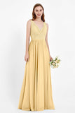 Ruched Chiffon Lace V Neck Bridesmaid Dress Sleeveless Formal Evening Dresses gowns