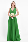 Ruched Chiffon Lace V Neck Bridesmaid Dress Sleeveless Formal Evening Dresses gowns