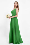 Ruched Chiffon Lace V Neck Bridesmaid Dress Sleeveless Formal Evening Dresses gowns
