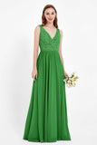 Ruched Chiffon Lace V Neck Bridesmaid Dress Sleeveless Formal Evening Dresses gowns