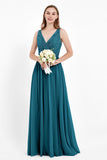 Ruched Chiffon Lace V Neck Bridesmaid Dress Sleeveless Formal Evening Dresses gowns